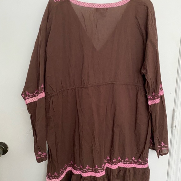Vintage WANT Women’s Tunic Blouse Pink Chocolate Embroidered Sz 2XL - Picture 3 of 12